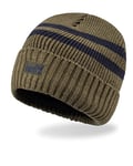 Levi's Men's Cozy Knit Cuffed Logo Patch Beanie Hats, Striped Olive, One Size