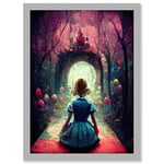 Doppelganger33 LTD Alice In Wonderland Through Looking Glass Enchanted Pink Forest Artwork Framed Wall Art Print A4