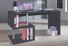 Dmora moderne à Esse étude, avec étagère, fabriqué en Italie, table d'ordinateur, bureau porte PC, 140 x 60 x 78 cm, couleur gris cendré, Medium