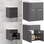 Armoire d'évier avec lavabo intégré Gris brillant Aggloméré - meuble lavabo avec vasque - meuble vasque avec vasques - Home & Living - Gris