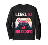 Level 10 Unlocked Video Gamer 10 Birthday 10 Year Old Girl Long Sleeve T-Shirt