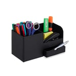 Relaxdays Organiseur de Bureau, 3 Compartiments & tiroir, HxLxP : 12 x 22,5 x 11 cm, Porte-Crayons, Noir