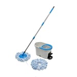 Addis Dual Action Microfibre Spin Mop and Bucket Set with spare mop head, Fast turbo twin action Spin Mop for cleaning floors, Set Mop, Bucket and additional spare mop head, Grey Blue