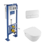 Villeroy & Boch Pack WC suspendu sans bride Architectura + abattant + plaque + bâti Villeroy & Boch, blanc