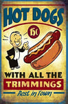 LBS4ALL Plaque en métal rétro Hot Dogs Publicité alimentaire vintage pour cuisine, cadeau, garage, barbecue