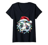 Womens Cute Kawaii Soccer Ball Christmas Hat Xmas V-Neck T-Shirt