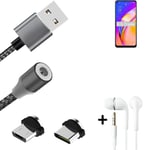 Câble de données + écouteurs pour Oppo A94 5G a. USB de type C et Micro-USB