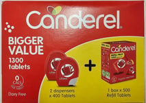 Canderel Low Calorie Sweetener, 2 x 400 Tablets + 1 Box 500 Refill Tablets