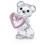 Swarovski Kris Bears Una Bear Crystal Figurine with White Crystals and Pink Heart Swan Motif, from the Swarovski Kris Bears Collection