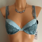 Chantelle Passionata Diamond Bra Size 32D Green Padded Plunge Racer Back 4692