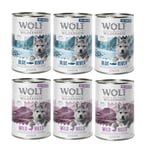 Økonomipakke: 24 x 400 g Wolf of Wilderness Junior "Frilandskød" - Mix: 2 varianter