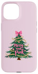 Coque pour iPhone 15 Noël pink joyeux et vacances roses fête de fille mignonne