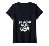 Womens I'd Rather Be In United States USA Flag Funny USA Memes V-Neck T-Shirt