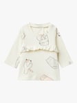 Benetton Baby Cat Print Cotton Long Sleeve Top, White Cream