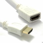 1m White HDMI Extension Cable High Speed TV Lead Male to Female Socket