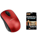 Amazon Basics Souris d’Ordinateur sans Fil avec Nano-récepteur USB - Rouge + Duracell - Nouveau Piles alcalines AAA Optimum, 1.5 V LR03 MX2400, Paquet de 4