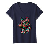 Womens Aztec Coyote Head And Ancient Mexican History Mayan Calendar V-Neck T-Shirt