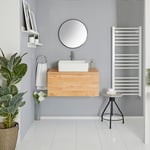 Meuble sous lavabo suspendu avec vasque à poser – Effet chêne doré – 80 cm – Newington