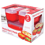Sistema Heat & Eat Contenants pour micro-ondes| Boîtes à lunch empilables avec couvercles à clip | Rouge / Clair | Paquet de 3 | 23 x 14,1 x 16,4 cm