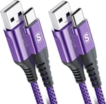 Lot de 2 câbles 3M USB C de type C en nylon pour Samsung Galaxy S10 S9 S8 Plus,Note10,Note9,M31,M30s,M20,A20e,A71,A51,A50,A40,A10e,A7,Mi9,Mi8,Redmi Note8 Pro LG G7