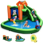 6 en 1 Château Gonflable avec Souffleur pour 3 Enfants 3-10 Ans,Structure Gonflable avec Toboggan,Trampoline,Pataugeoire,etc. - Goplus