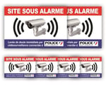 Autocollant Alarme Maison Video Surveillance - Système relié Police - x6 : 150x100mm (x2) + 75x50mm (x4) - PRBB