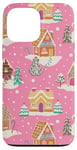 iPhone 13 Pro Max Preppy Pink Christmas Gingerbread House and Xmas Tree Winter Case