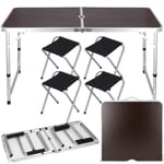 Springos® Table De Camping, Table De Jardin Et 4 Chaises, Hauteur Réglable 60 X 120 Cm