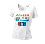 T-Shirt Femme Col V Gamers Don't Die They Respawn /Jeux Vidéo Retro Gaming Arcade