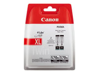 Canon PGI-570PGBK XL Twin Pack - Pack de 2 - 22 ml - à rendement élevé - noir - originale - coque avec sécurité - réservoir d'encre - pour PIXMA TS5051, TS5053, TS5055, TS6050, TS6051, TS6052...