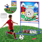 VATOS Jeu de tir de football 2 en 1 et jouet de rugby pour enfants, but double face avec 2 ballons de football gonflables et 2 balles de rugby, jouet d'activité pour l'intérieur et l'extérieur