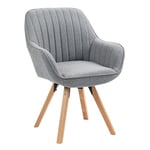 MEUBLE COSY Chaise Salle à Manger Scandinave Fauteuil Coiffeuse Siège Pivotant avec Accoudoirs pour Chambre Salon Cuisine Bureau, Rembourré en Tissu Pieds en Bois Massif, Gris, 60x58x83cm