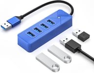 Hub USB 3.0,4 Ports USB 3 pour Ordinateur Portable, Transfert de données Rapide USB 3.0 (câble de 15 cm) Compatible avec MacBook, PS4, Surface Pro, Flash Drive, Mobile HDD, Bleu (PG4U-U3)