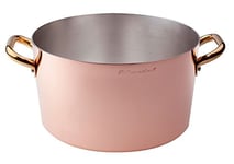 Pentole Agnelli ALCU10428 Casserole haute, Cuivre lisse étamé à la main, avec deux poignées en laiton, 28 cm