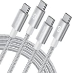 Câble USB C vers USB C Rapide 60W 2-Pack 2M,Cable USB C PD 3.0 QC 4.0,Nylon Tressé pour iPhone 15 Series Samsung S24 S23 S22 iPad Air MacBook Pro Google Pixel 7 Switch PS5 Tablets Argent