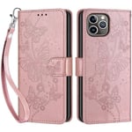 Betunistoy Coque pour iPhone 12 Pro Max 6,7 Pouces, Housse en Cuir PU Flip Pochette Portefeuille Étui avec Emplacement Carte iPhone 12 Pro Max Coque Magnétique Antichoc (Papillon - Or Rose)