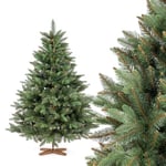 FAIRYTREES Sapin de Noël Artificiel, Nordmann Premium 150 cm, Éléments naturels moulés par Injection, Fabriqué en UE, Arbre de Noël avec Support en Bois de frêne Fait à la Main