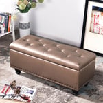 Pouf Conteneur Banc Simili Cuir Grand Coffre Canapé Canapé Champagne