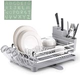 Dish Drying Rack, with Adjustable Drainage Channel, Removable Cutlery Holder and Cup Holder,Compact Dish Drainer,B