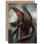 Fantasy Dragon Rider Knight Greetings Card Plus Envelope Blank inside