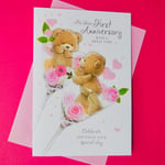 First Anniversary Greeting Card Wedding Cute Bears First Celebrate Special Day