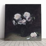 Big Box Art Canvas Print Wall Art Henri Fantin-Latour Roses | Mounted and Stretched Box Frame Picture | Home Decor for Kitchen, Living, Dining Room, Bedroom, Hallway, Multi-Colour, 14x14 Inch