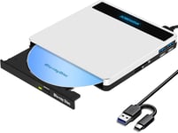 Lecteur externe Blu-ray CD DVD USB 3.0 Type C Lecteur Blu-ray externe CD/DVD ROM Slimline Blue Ray Drive Lecteur externe Bluray pour ordinateur portable PC Mac MacBook Air Pro Apple Windows11.[P443]