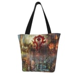 World Warcraft Ladies Reusable Big Capacity Canvas Foldable Shoulder Bag Shopping Bag with Zipper Handbag Grocery Storage Tote Tablet Bag