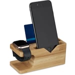 Relaxdays - Station de charge, pour smartphone & montre connectée, bambou, HxLxP: 6 x 14 x 6,5 cm, support, nature