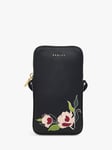 Radley Wild Roses Leather Phone Cross Body Bag, Black