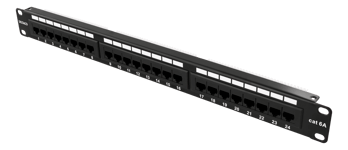 Deltaco DELTACO 19" patchpanel, 24xRJ45, Cat6a, UTP, 1U, 10Gbps, svart