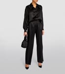 All Saints Charli Silk Blend Wide Leg High Rise Trousers Black UK Size 16