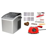 Koolatron Countertop Ice Maker Machine 26lbs in 24hrs Portable Ice Cube Maker Stainless Steel + Total Chef Chocolate Melting Pot Fondue Set Chocolatier 250g Electric Chocolate Melter Candy Maker Red