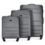 WITTCHEN Travel Suitcase Carry-On Cabin Luggage Hardshell Made of ABS with 4 Spinner Wheels Combination Lock Telescopic Handle Globe Line Set of 3 suitcases Grey